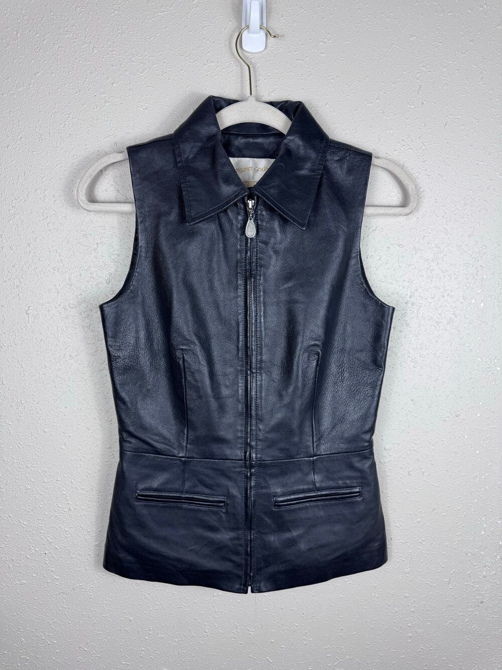 Vintage Margaret Godfrey 100% Leather Womens Black Vest Size 2
